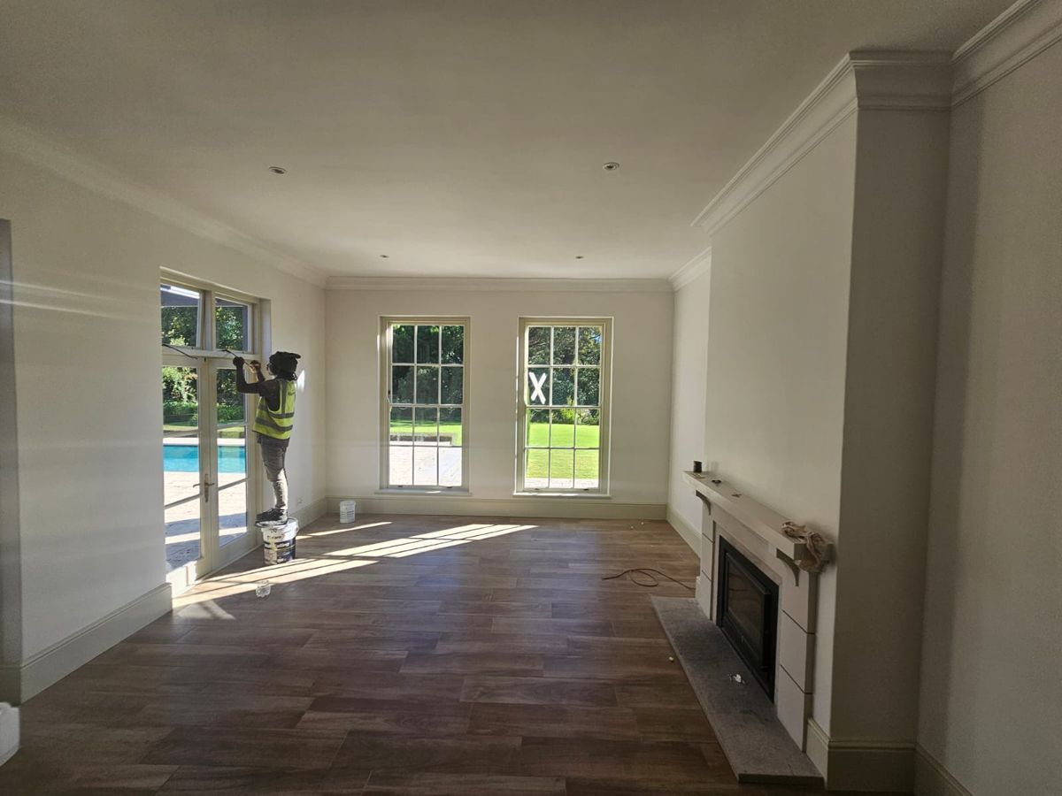 Interior room replastered and repainted after water damage